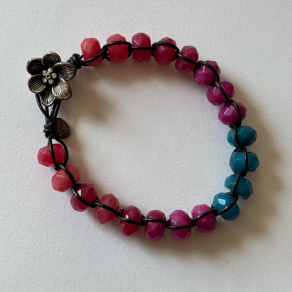 Fossil Pink Teal Beaded Flower Closure Bracelet 24$